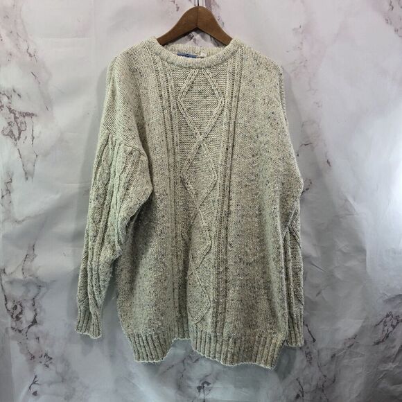Port West Yachting Sweater Mens XL Cream Fisherman Wool Vtg Crew Neck Speckled - Picture 1 of 11